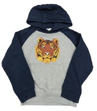 Tmavomodro-šedá mikina s tygrem a kapucí Mountain Warehouse
