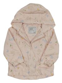 Světlerůžová šusťáková květovaná jarní bunda s kapucí F&F