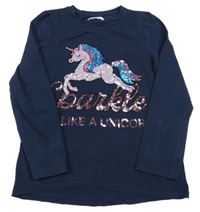 Tmavomodrá mikina s jednorožcem a flitry Bluezoo