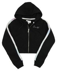 Černo-barevná propínací crop mikina s logem a kapucí Sonetti 