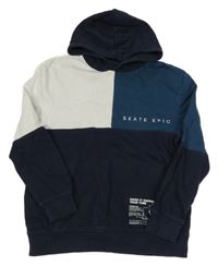 Tmavomodro-bílá mikina s nápisy a kapucí C&A