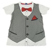 Bílé tričko s potiskem vesty a motýlka Dopodopo