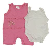2set - Růžový kraťasový overal s vážkami + bílé body 