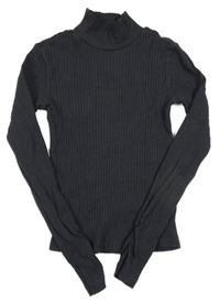 Antracitové žebrované crop triko se stojáčkem 