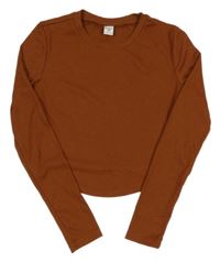 Hnědé žebrované crop triko Shein