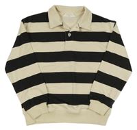 Béžovo-černá pruhovaná mikina s límečkem H&M