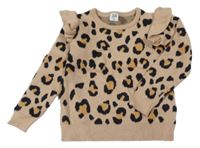 Béžovo-černý svetr s leopardím vzorem a volánky Kiki&Koko