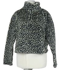 Dámská černo-šedá vzorovaná chlupatá crop mikina zn. NKD 