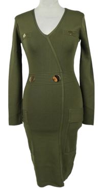 Dámské khaki pletené elastické šaty Allyson 