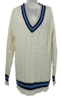 Pánský smetanový vzorovaný svetr s modrými pruhy 