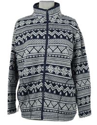 Dámský šedo-tmavomodrý vzorovaný pletený propínací svetr TU 