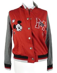 Dámsáý červeno-šedá crop baseballová mikina s Mickeym Disney 