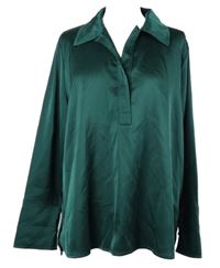 Dámská tmavozelená saténová polo halenka Gallery 