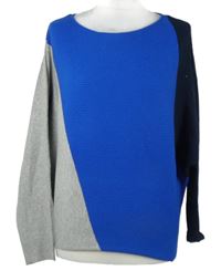 Dámský safírovo-tmavomodro-šedý žebrovaný volný svetr C&A