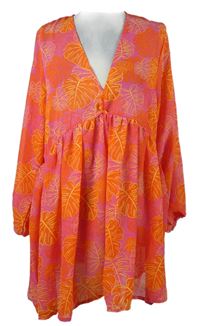 Dámská oranžovo-růžová šifonová plážová tunika s lístky 