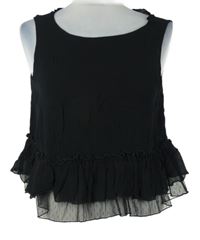 Dámská černá šifonová crop halenka s volánky Zara 