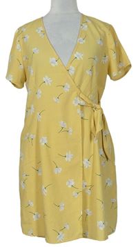 Dámské žluté květované zavinovací šaty 