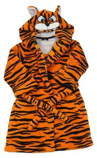 Oranžovo-černý chlupatý župan - Tygr s kapucí M&S