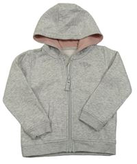 Světlešedá melírovaná propínací mikina se srdíčky a kapucí Matalan