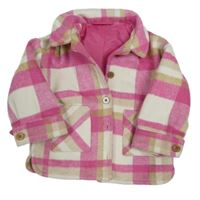 Růžovo-bílo-béžová kostkovaná flaušová podšitá bunda zn. F&F