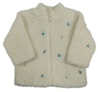 Smetanová huňatá podšitá propínací mikina s kytičkami F&F