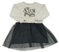 Světlebéžovo-tmavošedé teplákovo/tylové šaty s nápisem Matalan