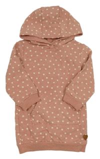 Světlerůžové teplákové šaty s hvězdami a kapucí Topomini