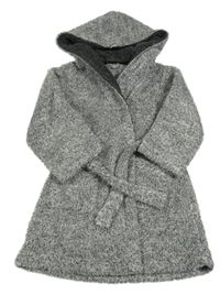Černo-šedý melírovaný chlupatý župan s kapucí Nutmeg