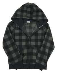 Černo-šedá kostkovaná fleecová propínací mikina s kapucí C&A