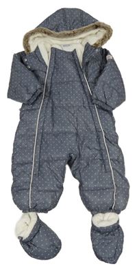 Šedá puntíkatá šusťáková zimní kombinéza s kapucí+ capáčky Obaibi