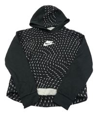 Černá vzorovaná mikina s logem a kapucí Nike