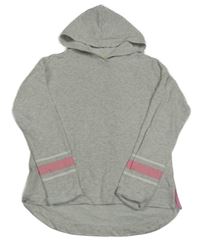 Světlešedá melírovaná lehká mikina s proužkem a kapucí H&M