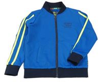 Modrá sportovní propínací mikina s nápisem a proužkem 