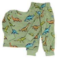 Zelené chlupaté pyžamo s dinosaury 
