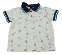 Bílo-tmavomodré polo tričko s dinosaury Kiki&Koko