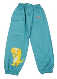 Mintové nepromokavé kalhoty s dinosaurem a kapsou