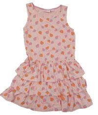 Růžové bavlněné šaty s jahodami a volány Alive