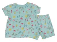 2set - Tyrkysové tričko s barevnými obrázky + kraťasy Topomini