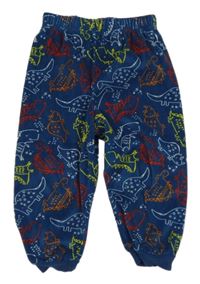 Tmavomodré plyšové pyžamové kalhoty s dinosaury zn. Primark