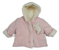 Růžová fleecová zateplená bunda s plyšákem a kapucí George