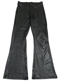 Černo-stříbrné žebrované flare kalhoty George