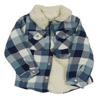 Modro-bílá kostkovaná košilová zateplená košilová bunda Tu