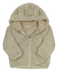 Béžovo-bílá chlupatá propínací mikina s kapucí Next