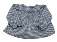 Tmavomodro-bílá kostkovaná halenka s volánky George