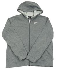 Šedá melírovaná propínací mikina s logem a kapucí Nike