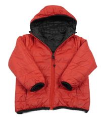 Červená šusťáková prošívaná zateplená oboustranná bunda s kapucí 