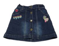 Tmavomodrá riflová propínací sukně s nášivkami Crafted