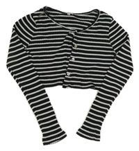 Černo-bílé pruhované žebrované propínací crop triko River Island
