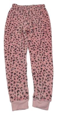 Růžovo-tmavošedé leopardí plyšové pyžamové kalhoty Lily & Dan