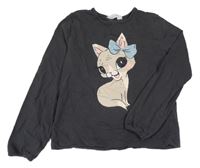 Tmavošedá mikina s kočkou H&M